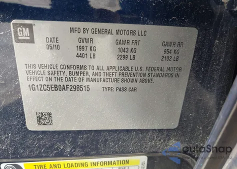 2010 Chevrolet Malibu Lt z USA, uszkodzony, nr VIN 1G1ZC5EB0AF298515